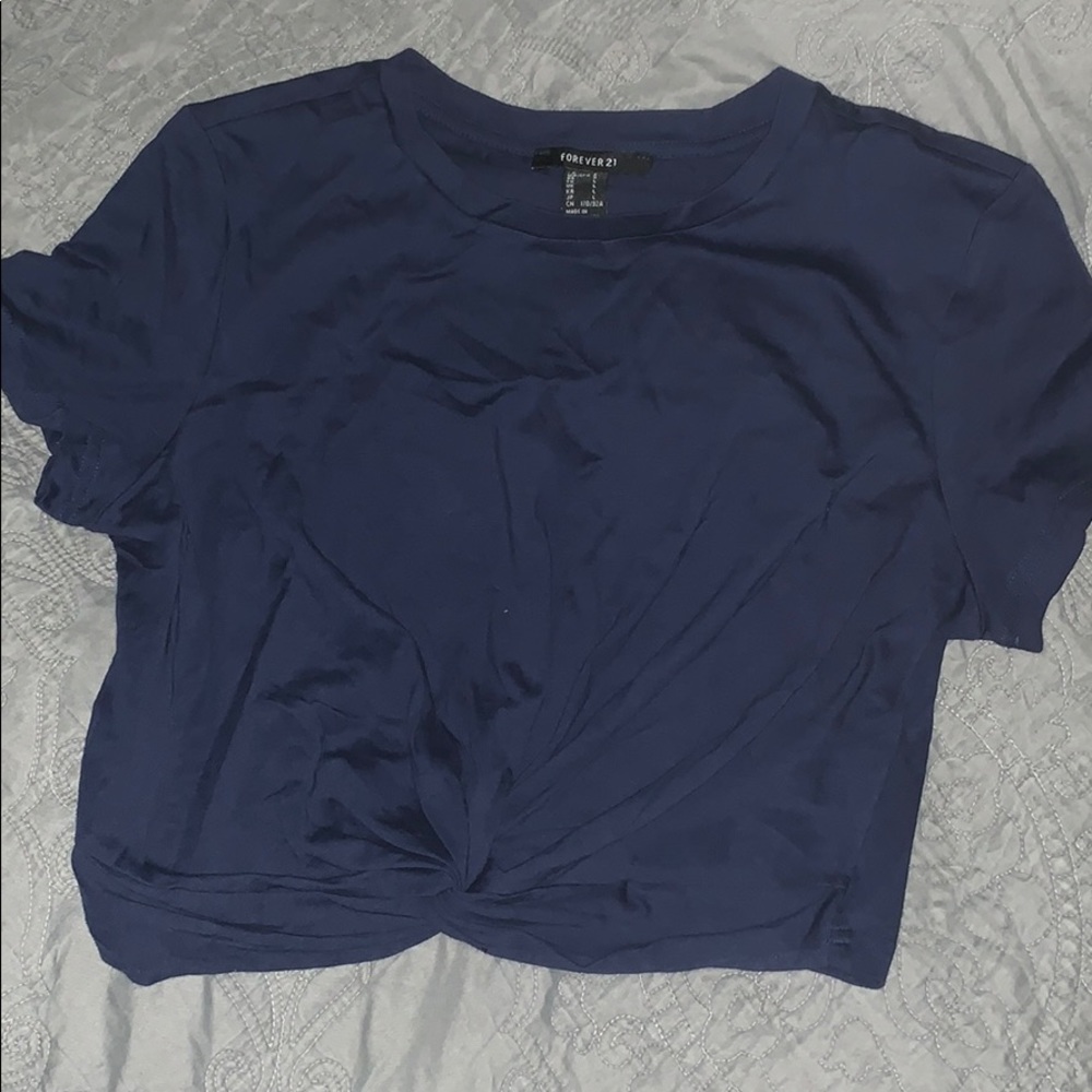 Navy blue cute crop top with a twist at the bottom